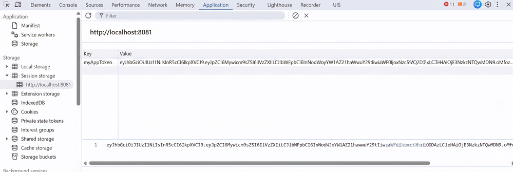 SAP UI5 Admin Dashboard view displaying the user table data loaded from the protected Node.js API, with the Authorization header visible in the Network panel